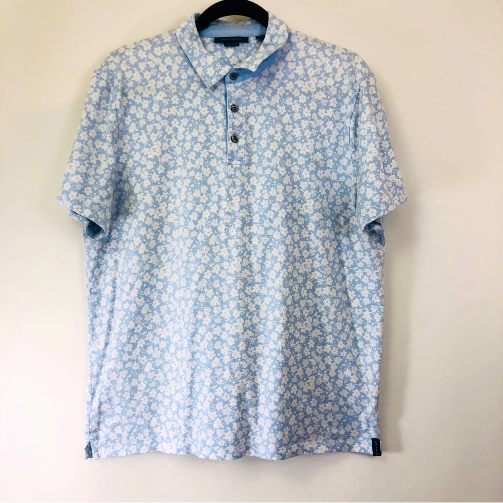 Mens Perry Ellis Blue White Polo Shirt - Picture 7 of 16
